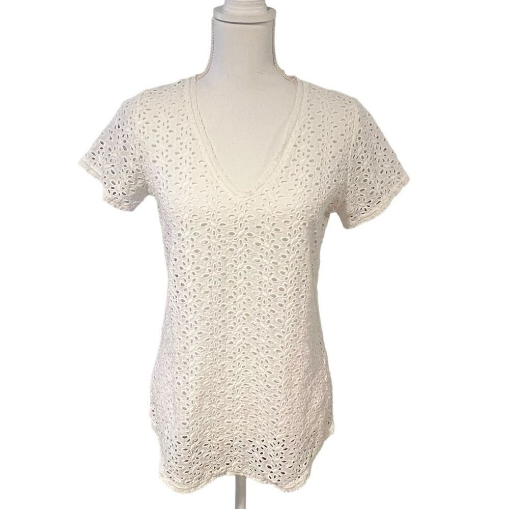 Johnny Was Womens Cottagecore Eyelet Top Size S White Boho Feminine Beachy